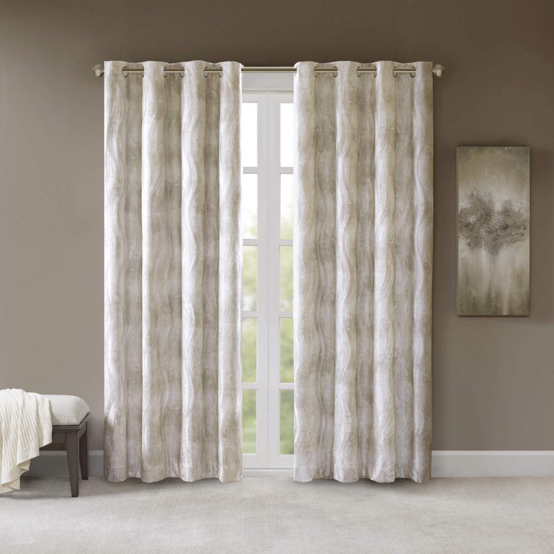 SUNSMART Sun Smart Total Blackout Curtain Victorio Printed Jacquard Grommet Top Single Window Curtain Panel Thermal Insulated Light Blocking Drape for Bedroom Living Room and Dorm 50 x 84 in, Ivory - Image 1